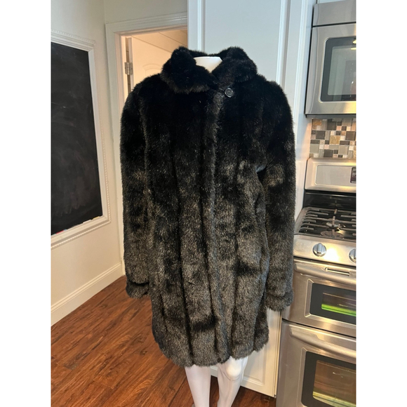 Vintage Dennis Basso Mid Length Faux Fur Coat Black Medium - Picture 3 of 10